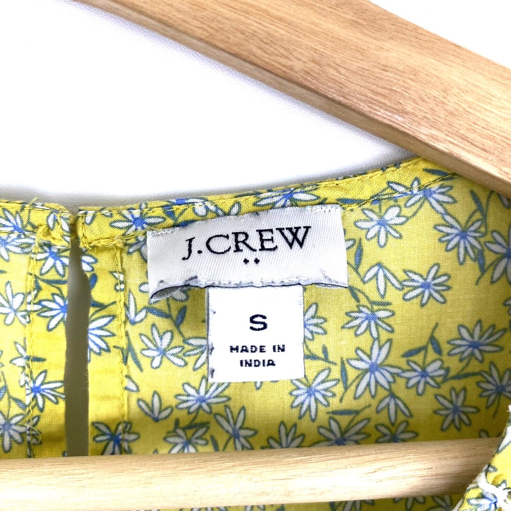 J‎ Crew Babydoll Top S Yellow Ditzy Floral Shirred Boho Blouse Flutter Sleeve - Picture 3 of 7